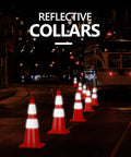10 Pack 28 Inch Traffic Safety Cones With Reflective Collars For Day And Night Visibility on a city street at night