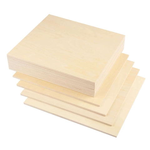 Basswood boards set, 18 pcs, 12-inch square, 1/4-inch thick, light natural wood color
