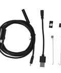 Solid Usb Industrial Endoscope With Six Bright Led Lights And Seven Millimeter Waterproof Probe, USB cable and accessories.
