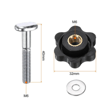Five Piece T Track Bolt And Knob Kit With M6 Threads 40Mm Bolts 32Mm Knob Heads Stainless Washers Pro Grade Heavy Duty Hardware