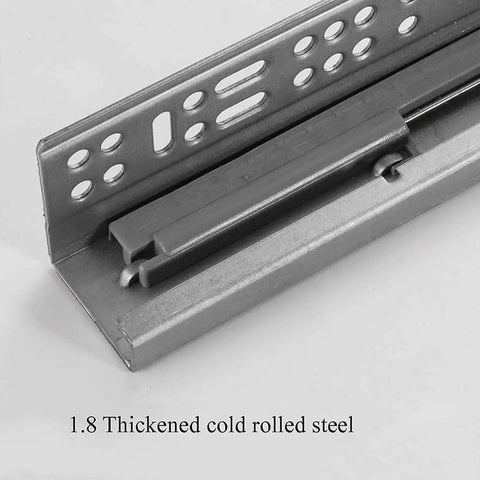 Soft Close Undermount Drawer Slides With Full Extension And Heavy Duty 40Kg Capacity Concealed Silver Cabinet Runners showing thickened cold rolled steel.