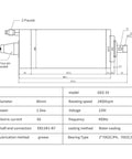 Badass 1.5KW ER11 CNC Router Spindle Motor With Liquid Cooling dimensions and specifications diagram, including cooling method.