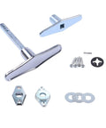 Chrome Plated Dummy T Handle Garage Door Lock Kit No Keys Non Locking With Inside And Outside Mounting Handles Installation Hardware Included Fits Many Brands showing handles and hardware