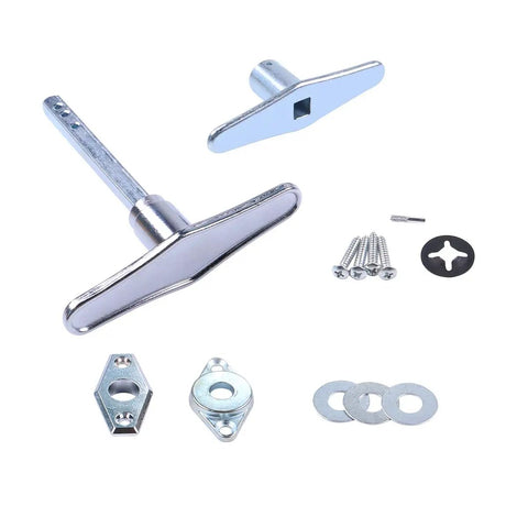 Chrome Plated Dummy T Handle Garage Door Lock Kit No Keys Non Locking With Inside And Outside Mounting Handles Installation Hardware Included Fits Many Brands showing handles and hardware