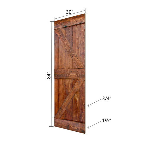 Classic Walnut Finished 30 Inch By 84 Inch Solid Wood Sliding Barn Door Slab for DIY Installation Door Only Hardware Not Included Assembly Needed