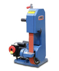 Badass 2 X 48 Two Wheel Belt Grinder Brings 8000 Sfpm Punch On Regular 110v Outlet For Serious Metal Crafting Jobs with red belt.
