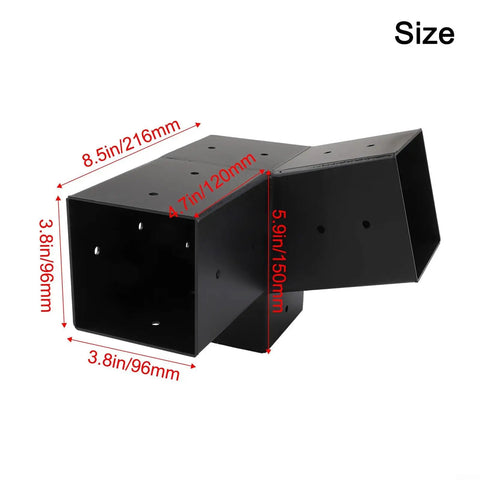 Pergola Bracket Kit With Slanted Roof 15 Degree 3-Way And Unidirectional Corner Connectors Heavy Duty Steel Hardware Size Diagram