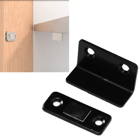 Heavy Duty Magnetic Cabinet Catch 8 Pack L Shaped Black Brackets With Strong Adhesive For Kitchen Doors Drawers And Cupboards No More Slamming mounted on wood