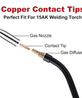 MB15 15AK MIG Welding Torch Kit Replacement Tips And Diffuser Set showing contact tip, gas nozzle, and diffuser