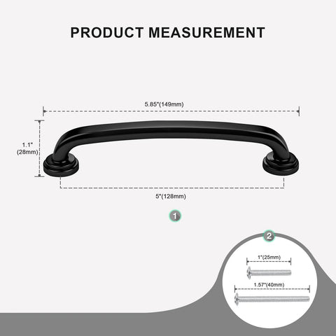 5 Inch Hole Centers Black Zinc Alloy Cabinet Handles 10 Pack For Kitchen Drawers And Dresser Pulls Durable Cabinet Hardware With Warm Black Finish Scratch Resistant And Rust Proof 128mm Center Spacing product measurement