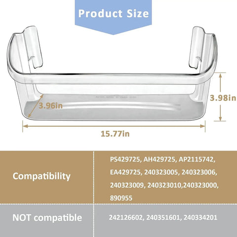 Refrigerator Door Bin Shelf Replacement For Bottom Two Slots On The Side Door Clear Fits Frigidaire And Electrolux Models 15.77in