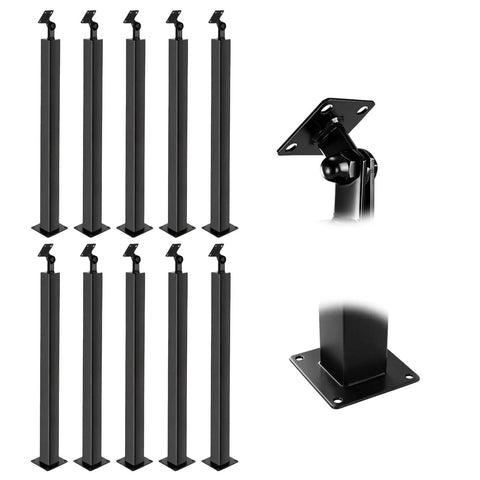 Built Tough 35 Or 37 Inch Stair Railing Post For Deck Projects To Level Up Your Space Featuring Ironwork With Matte Finish Undrilled Construction Allows For Flexible Placement Includes Full Screws Kit For Quick Secure Mounting And Modern Vintage Fusion, set of unmounted black iron stair railing posts.