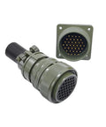 MIL-C 5015 circular connector set with MS3102A socket panel-mount receptacle and 3108 mating plug, olive-green metal.