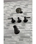 Kaiser Triple-Handle Tub And Shower Faucet In Antique Brass, heavy-duty brass zinc alloy, wall mount, vintage modern look
