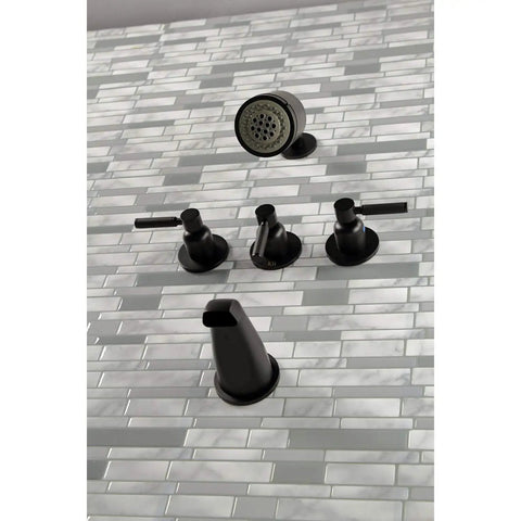 Kaiser Triple-Handle Tub And Shower Faucet In Antique Brass, heavy-duty brass zinc alloy, wall mount, vintage modern look