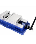 Top Shelf Badass 4 Inch Precision Milling Vise For Cnc And Drill Press, solid blue cast iron with precision slide for clamping.