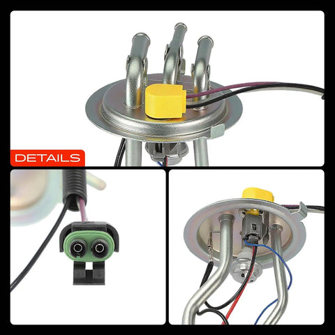 Heavy Duty Electric Fuel Pump Assembly Direct Drop In Swap For Chevy GMC Full Size Trucks And Suburbans 1987 To 1991 close-up showing connections and design details.