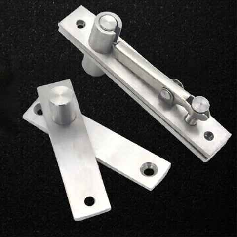 Built Tough Stainless Steel Pivot Door Hinge With 360 Degree Swivel and Invisible Mount, shown disassembled on a black surface