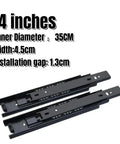 Silent Hydraulic Drawer Slides with Cold Rolled Steel, 14-inch three-section runners, shown with dimensions and installation gap