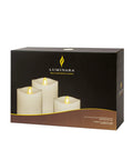 Box packaging of Realistic Flameless LED Candles Set Of 3 With Remote Control Battery Operated Moving Flame Pillars With Timer