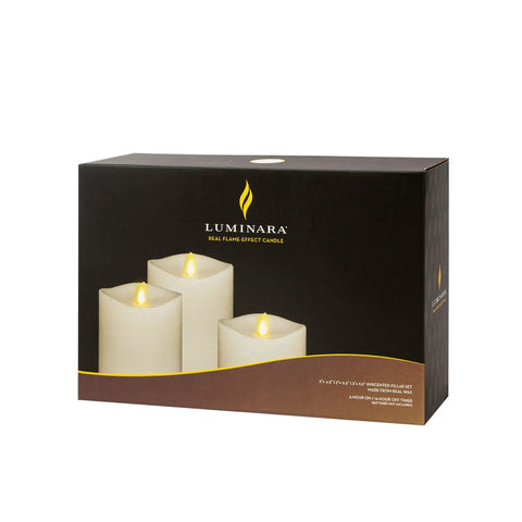 Box packaging of Realistic Flameless LED Candles Set Of 3 With Remote Control Battery Operated Moving Flame Pillars With Timer