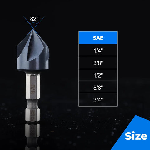 Toolant Noir-Ti cobalt countersink drill bit with quick-change hex shank; 82° tip, sizes 1/4–3/4 in.