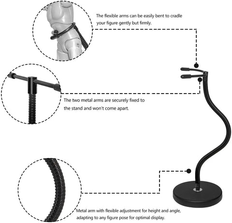 Magnetic Action Figure Stand With Scratch Free Silicone Base For 6 To 7 Inch Figures, Adjustable Dual Arm Clip Stop Motion Rig