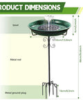Sun Powered Metal Bird Bath With Fountains For Hummingbirds Stable 5 Prong Base Stake Outdoor Lawn Patio Garden Decor No Wiring Or Batteries Solar Fountain Starts In Seconds In Direct Sunlight Adds Charm And Attracts Wildlife To Your Yard Lit with dimensions