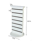 Two Sided Slatwall Counter Spinner Display Rack In Maple Finish For Giftware And Jewelry, Rotating Spin Rack With Black Base