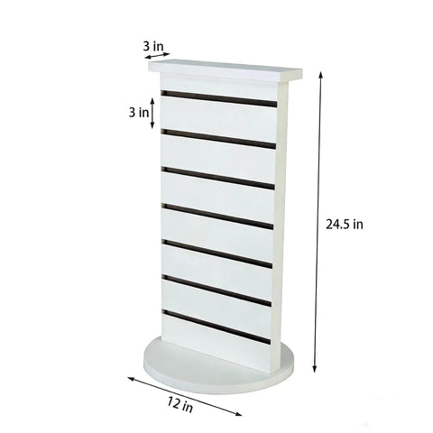 Two Sided Slatwall Counter Spinner Display Rack In Maple Finish For Giftware And Jewelry, Rotating Spin Rack With Black Base
