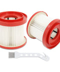 Two Milwaukee M18 Vacuum Filter 49 90 1900 replacement filters with red rims, compatible brush tool on white background.