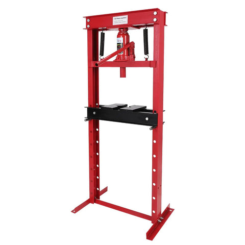 12 Ton H Frame Hydraulic Press For Benchtop Shop Use With Dual Press Plates Heavy Duty Steel Construction in red