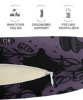Close-up of Purple Black Goth Spooky U Shaped Travel Pillow with memory foam core and zippered polyester cover.