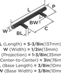 Diagram of Oil Rubbed Bronze Bar Cabinet Pull 3 Inch Center To Center Contemporary Drawer Handle 5-3/8 Inch with dimensions