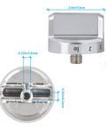Detailed view of Five Pack Stove Knob Replacements For Gas Range And Oven Beefed Up Stainless Steel Protection Ring Simple Install 0.25 Inch Shaft Fit AP5984069 Compatible Knobs, showing dimensions and stainless steel ring.