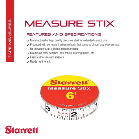 Adhesive Backed Tape Measure Stix For Quick, On The Fly Measurements On Your Workbench, Saw Table Or Drafting Desk, Half Inch By 6 Foot Imperial Tape With Right And Left Reading product image.