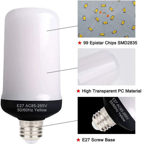 LED Flicker Flame Light Bulbs 4 Pack With Realistic Fire Flicker E27 base, high transparent PC material, chip details