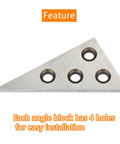Front view of a two-piece metal triangle angle block set with 30-60-90 and 45-45-90 angles, four holes each