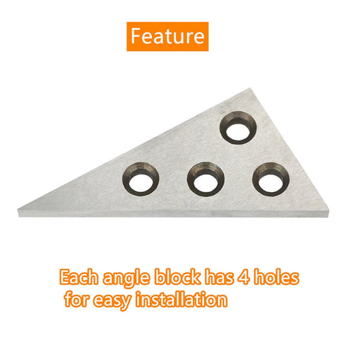 Front view of a two-piece metal triangle angle block set with 30-60-90 and 45-45-90 angles, four holes each