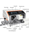 Image of automatic electric wire stripper and cutter showing controls, LCD display, adjustment knobs for efficient wire peeling.