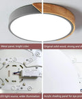 Sleek Modern Round Wood LED Ceiling Light 15.8 Inch Flush Mount Fixture In Gray Minimalist Circular Ceiling Lamp Details