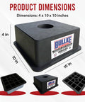 Heavy Duty Trailer Jack Blocks For RVs Up To 18,000 Lbs showing dimensions 4x10x10 inches, UV Resistant Stabilizing Pads