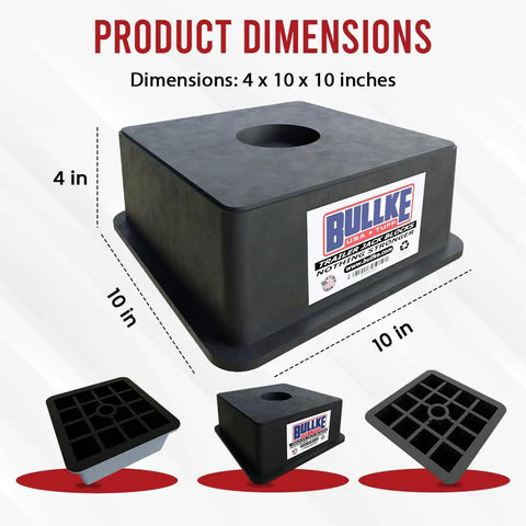 Heavy Duty Trailer Jack Blocks For RVs Up To 18,000 Lbs showing dimensions 4x10x10 inches, UV Resistant Stabilizing Pads