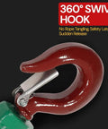 360° swivel hook detail of Two Pack Snatch Block With Hook, 2 Ton Working Load, 3 Inch Sheave, 3/8 Inch Wire Rope Compatible