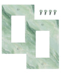 Clean Line Green Marble Abstract Outlet Cover 1 Gang Switch Plate Bathroom Bedroom Quick Flip Decor No Hassle Setup Sharp Style Easy Mount Included Hardware Sweet Upgrade 2 Pack with matching screws.
