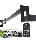 Heavy Duty Ev Cord Holder With Wall Mount Design And Adjustable Boom Arm To Tame Those Messy Level 2 Charging Cables And Keep Your Garage Floor Totally Clear In Matte Black with adjustable arm and tag showing size.