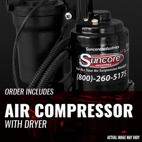 Heavy Duty Air Ride Suspension Compressor Pump Replacement For 2002 Through 2010 Audi A8 Quattro close-up with dryer included.