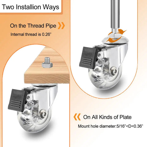 Premium 2 Inch Polyurethane Gel Caster Wheels With M8x15mm Threaded Stem And Secure Locking Brake installation guide