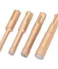 Top Tier Brazed Hole Saw Kit 4 Piece Tile Glass Marble Granite Hole Opener Heavy Duty Shank Drill Bits For Tough Hard Materials And Smooth Cutting Results, four gold diamond bits