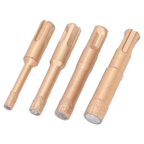 Top Tier Brazed Hole Saw Kit 4 Piece Tile Glass Marble Granite Hole Opener Heavy Duty Shank Drill Bits For Tough Hard Materials And Smooth Cutting Results, four gold diamond bits